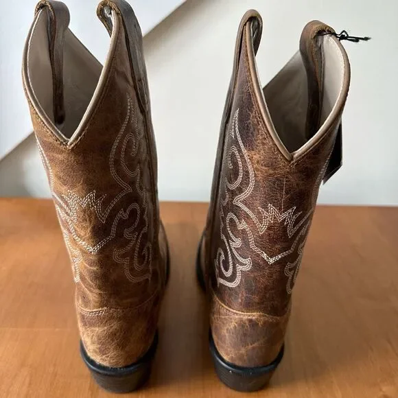 Old West cowboy Kids' 8" Round Toe Boots - Distressed Brown - Picture 4 of 8